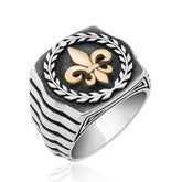 Silver Lily Flower Patterned Men's Ring